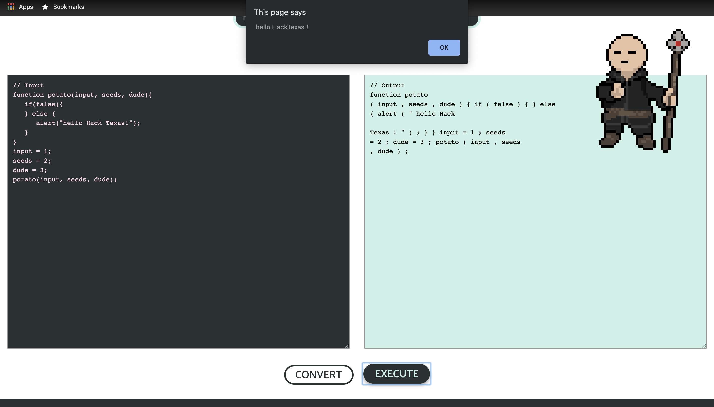 Code being executed in the haiku.js playground
